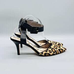 Sam Edelman Shoes Women 9.5 Leopard Calf Hair Okala D'Orsay Ankle Strap Stiletto
